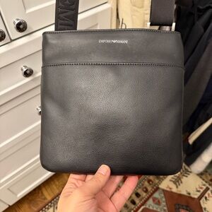Emporio Armani Black Leather Messenger Bag